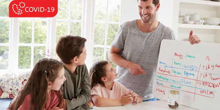 Father going over routine with children